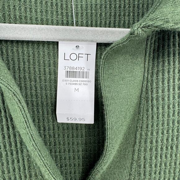 NWT Loft Women's Medium Casual Waffle V Neck Long Sleeve Rayon Green Sweater - Picture 6 of 10